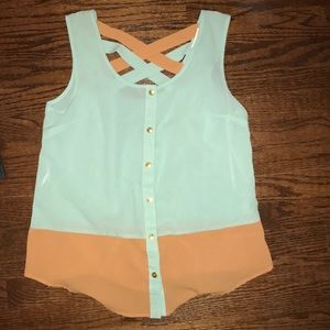 Blue and tan brown shirt